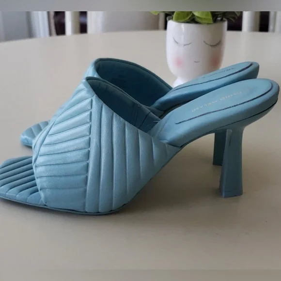 Antonio Milano Bright Blue Slide Sandals Heel with Textured Details Sz 9 - Picture 2 of 3